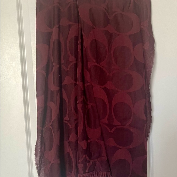 Coach Jacquard Maroon Signature Oversize Scarf Silk Wool - Picture 2 of 11